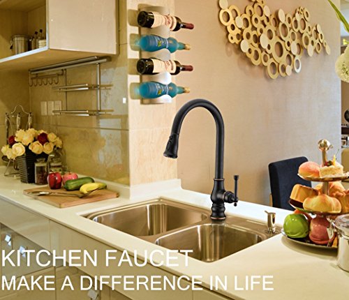 Kitchen Faucet,Delle Rosa Lead Free Brass Kitchen Faucet,High Arc 360 Degree Swivel Kitchen Faucet, Pre-rinse Kitchen Faucet with Pull Down Sprayer Oil Rubbed Bronze