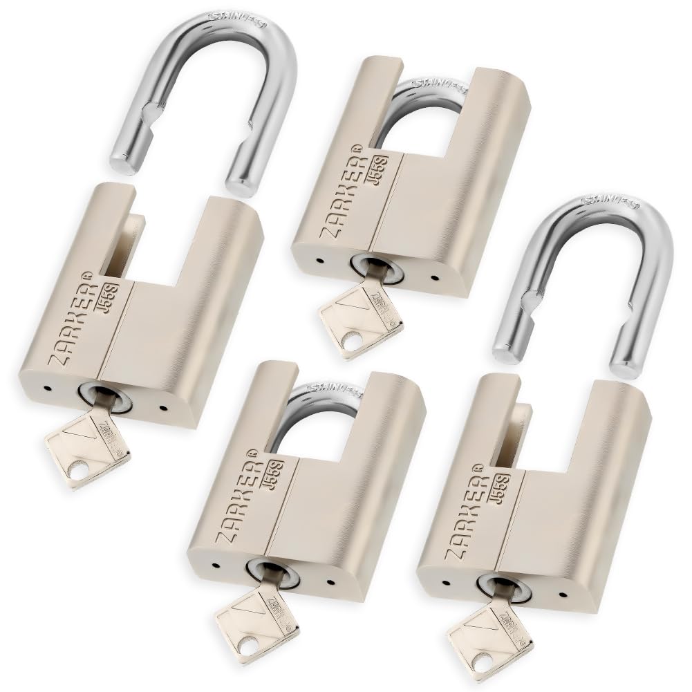 [ZARKER J-Series] keyed Alike Padlocks -Stainless Steel Shackle Lock, storages, Outdoor Warehouses, Vehicles Outside, or etc, Suitable for Places Have Bad Condition of Weather