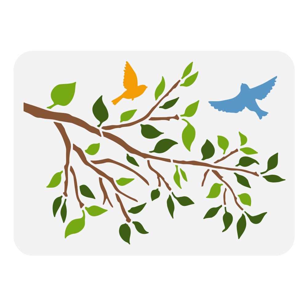 FINGERINSPIRE Tree Branch Painting Stencil 21x29.7cm Reusable Tree Leaves Pattern for Large Flying Birds Drawing Template DIY Plant Theme for Painting on Wood Fabric