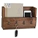 MyGift Wall Mounted Rustic Brown Solid Wood Key and Mail Holder Organizer Rack with 4 Hooks, Entryway Display Shelf