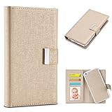 iPhone 6 Case, WINNETEK Premium Canvas Detachable Folio Flip iPhone 6 Wallet Case Credit Card Holder, Slim Fit Magnetic Closure Shockproof Soft Rubber Bumper Case for iPhone 6 6s 4.7 Inch - Gold