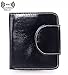 AINIMOER Women's Small Billfold Genuine Leather Tri-Fold Wallet with Zipper Pocket(Black)