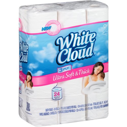 White Cloud Ultra Soft & Thick Double Roll 3 Ply Bathroom Tissue - 24 Double Rolls