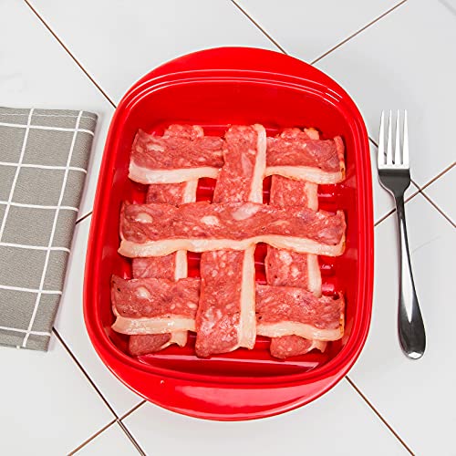 ZFJ Ceramic Microwave Bacon Maker with LidBacon Tray for Microwave CookingMake Crispy Bacon in