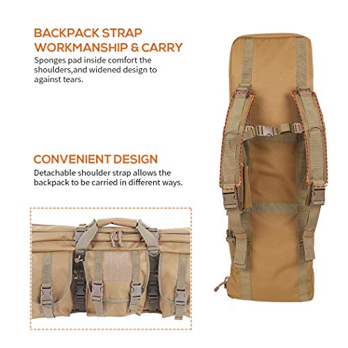 LUVODI Rifle Case Bag 36 inch Tactical Double Rifle Case with Lockable Compartments for Long Pistol Carbine Gun Case Storage Molle Backpack