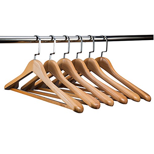 Etech Jacket Hangers Coat Hangers 6-Pack for Coats and Pants Wooden Clothes Hanger Solid Wood Suit Hangers with Non Slip Bar Walnut Finish Wooden Coat Hangers Clothes-rack (Natural Wood, 6)