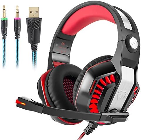Hotyet Newest PS4 Xbox One PC 3.5mm Gaming Headset with Mic Sound Clarity Noise isolating LED lights Soft&amp;Comfy ear-pads Y-Splitter for Laptops Tablet Smartphones (Beexcellent,Red)