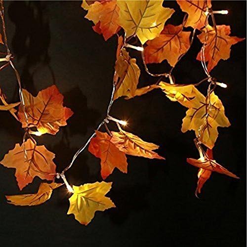 Thanksgiving Decorations Lighted Fall Garland,Shades of Orange and Yellow Leaves with 8.2 Feet 20 LED Lights,Perfect Thanksgiving Gift
