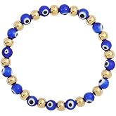 Edforce Stainless Steel Women Enamel Evil Eye Protection Beaded Link Chain Elastic Bracelet