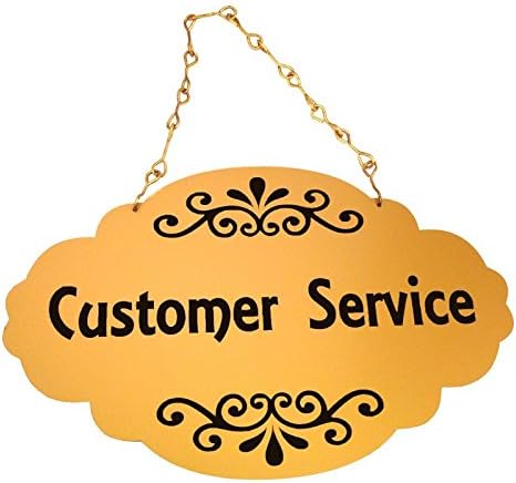 Office Sign Board - Customer Service, Engraved on Gold Acrylic Sheet along with a Metallic chain - 11.5" x 0.6" x 7.5"