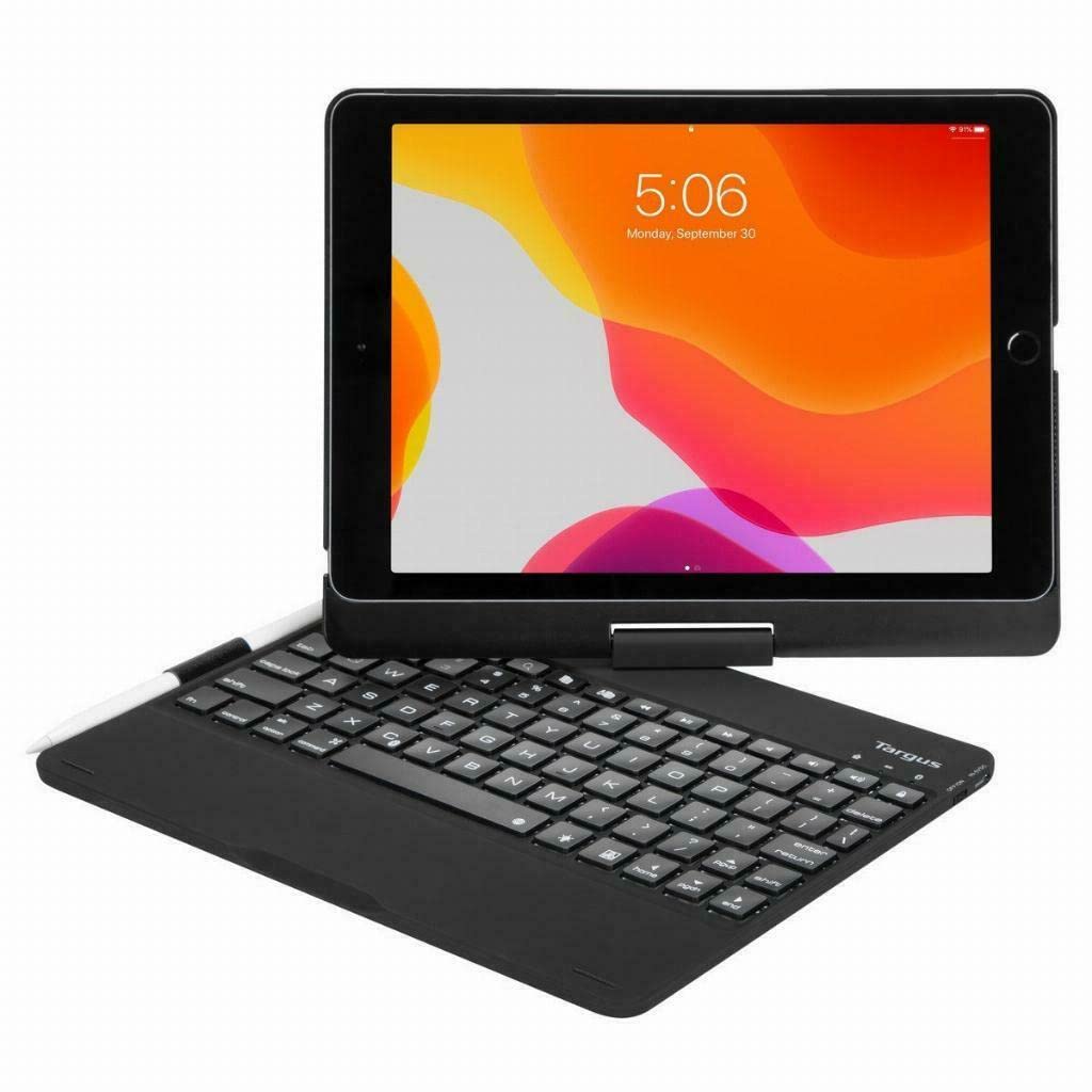 Targus VersaType - Keyboard and folio case - backlit - wireless - Bluetooth 5.1 - AZERTY - French - black keyboard, black case - B2B - for Apple 10.2-inch iPad, 10.5-inch iPad Air (3rd generation), 10.5-inch iPad Pro