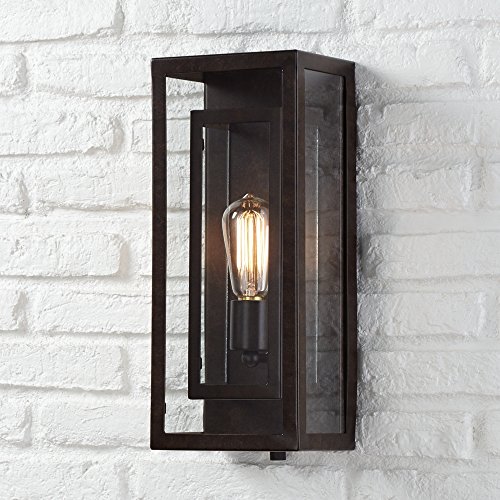 Double Box 15 1/2" High Clear Glass and Bronze Wall Light