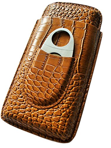 Cigar Case / Cigar Case Travel - Cutter Included - Leather Cigar Case, 2 Colors (Light Brown)