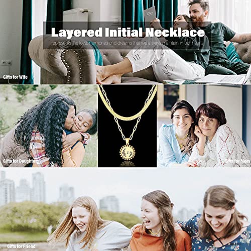 JSJOY Initial Necklaces Herringbone Necklace Choker for Women, Layered Gold Necklace Initial H Letter Necklace for Teen Girls