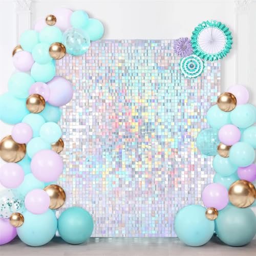 AM ANNA Sequin Wall Panels, 30PCS Shimmer Backdrop Stand, Rainbow Silver Square Decoration for Photo Backdrops, Party, Anniversary, Engagement
