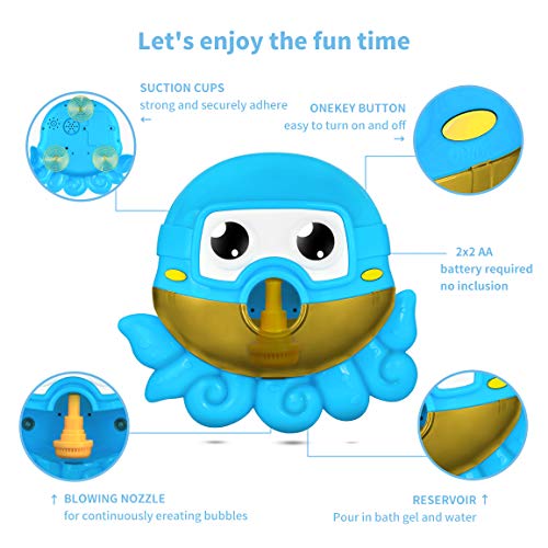 Refasy Bath Toys for Kids 5-7 Years Old,Great Birthday Gifts for Kids Automatic Musical Octopus Bubble Makers for Toddlers 2-4 Years Old Bubble Machine Perfect Christmas Toys Gift for Boys Girls Blue