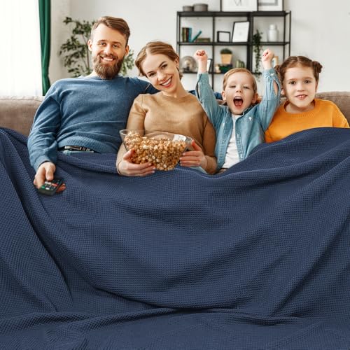 PHF Cotton Waffle Weave Blanket Dark Navy
