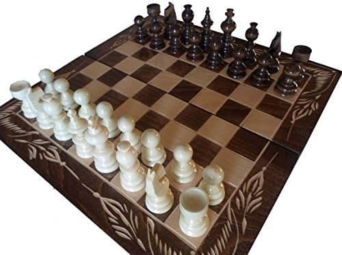 Brand New Hand Crafted Beech Wooden Chess And Backgammon Set 38 x 38 cm (Brown/White)