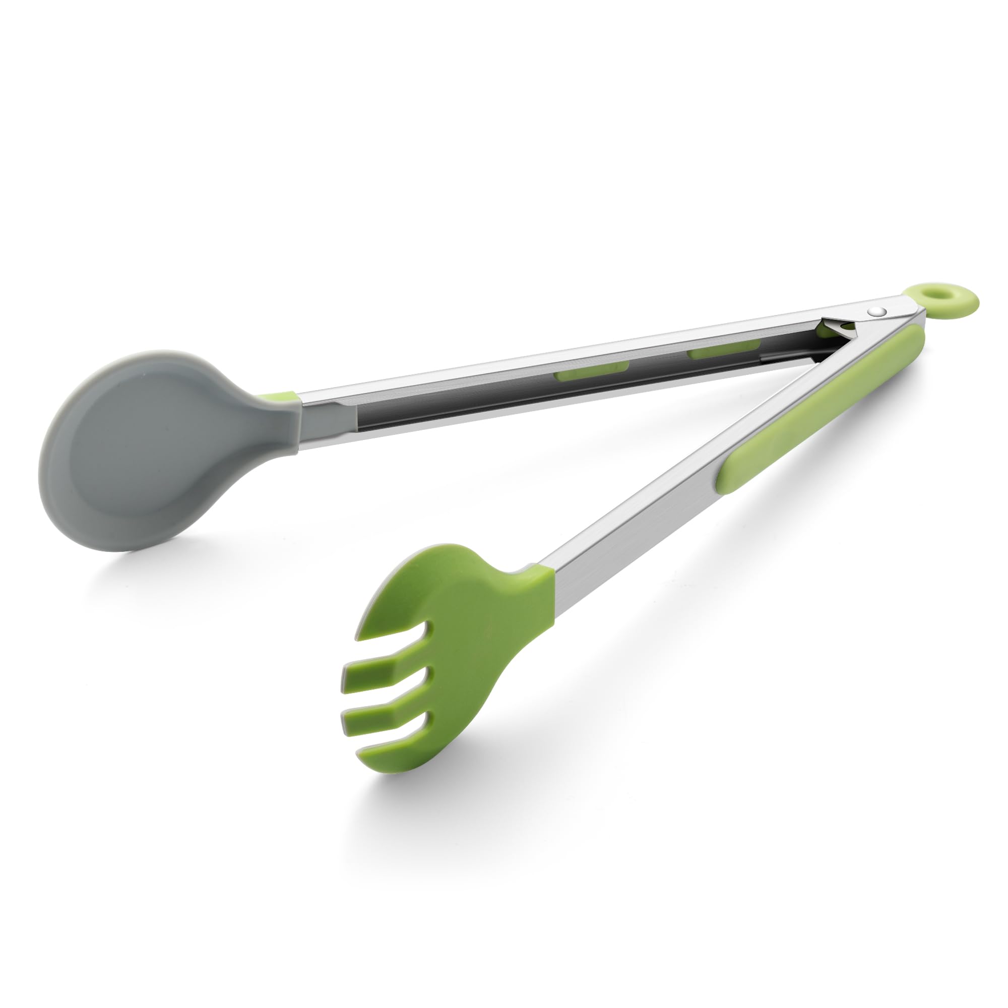 Photo 1 of 12 Inch Cooking Tongs, 2-in-1 Design with 0.5oz Measure Spoon, Stainless Steel Kitchen Tongs with Silicone Tips, Non-Stick Food Tongs for Cooking, Grilling, BBQ, Salad, Buffet, Serving (12", Green)