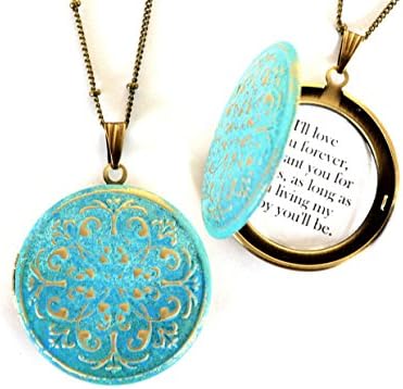 I'll love you forever Necklace Locket in blue with quote for 2 pictures