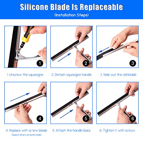 Love-KANKEI Shower Squeegee, Professional Shower Doors Glass Squeegee with 1 Replacement Rubber Blade, Wall Mount Stainless Steel Wiper Bathroom Squeegee - Thumbnail 5