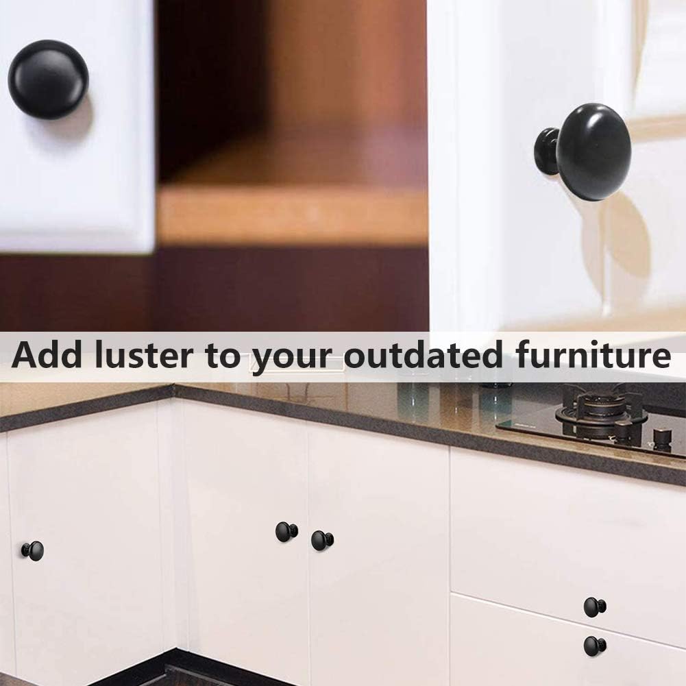 BETOY 20PCS Black Cabinet Door Knobs, Round Mushroom Drawer Knobs, 30MM Aluminum Alloy, Drawer Pull Handle, Cabinet Knobs, Door Pulls with Screws for Cupboard Wardrobe Furniture - Single Hole - Image 4