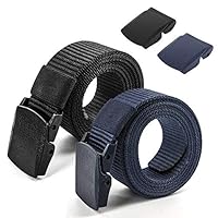 2 Pack Nylon Military Tactical Men Belt Outdoor Web Belt With Plastic Buckle (New Black + Blue)