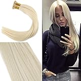Youngsee 20Inch 100% Real Hair Extensions I Tip Remy Human Hair #60 White Blonde Fusion Keratin I-Tip Extensions Human Hair 50Strands 50g/pack