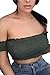 Women's Sexy Off Shoulder Ruffle Crop Top Short Sleeve Ribbed Bustier Camisole S Green