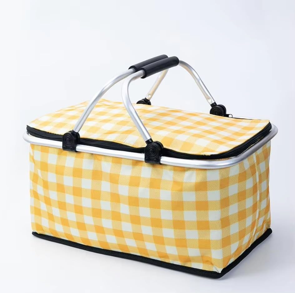 Insulated Picnic Basket Cooler Bag with Leak-proof Lining, 26L Large Capacity for 12 Adults, Picnic Basket with Sturdy Handles for Outdoor Activities, Travel, Beach, Camping (Yellow)