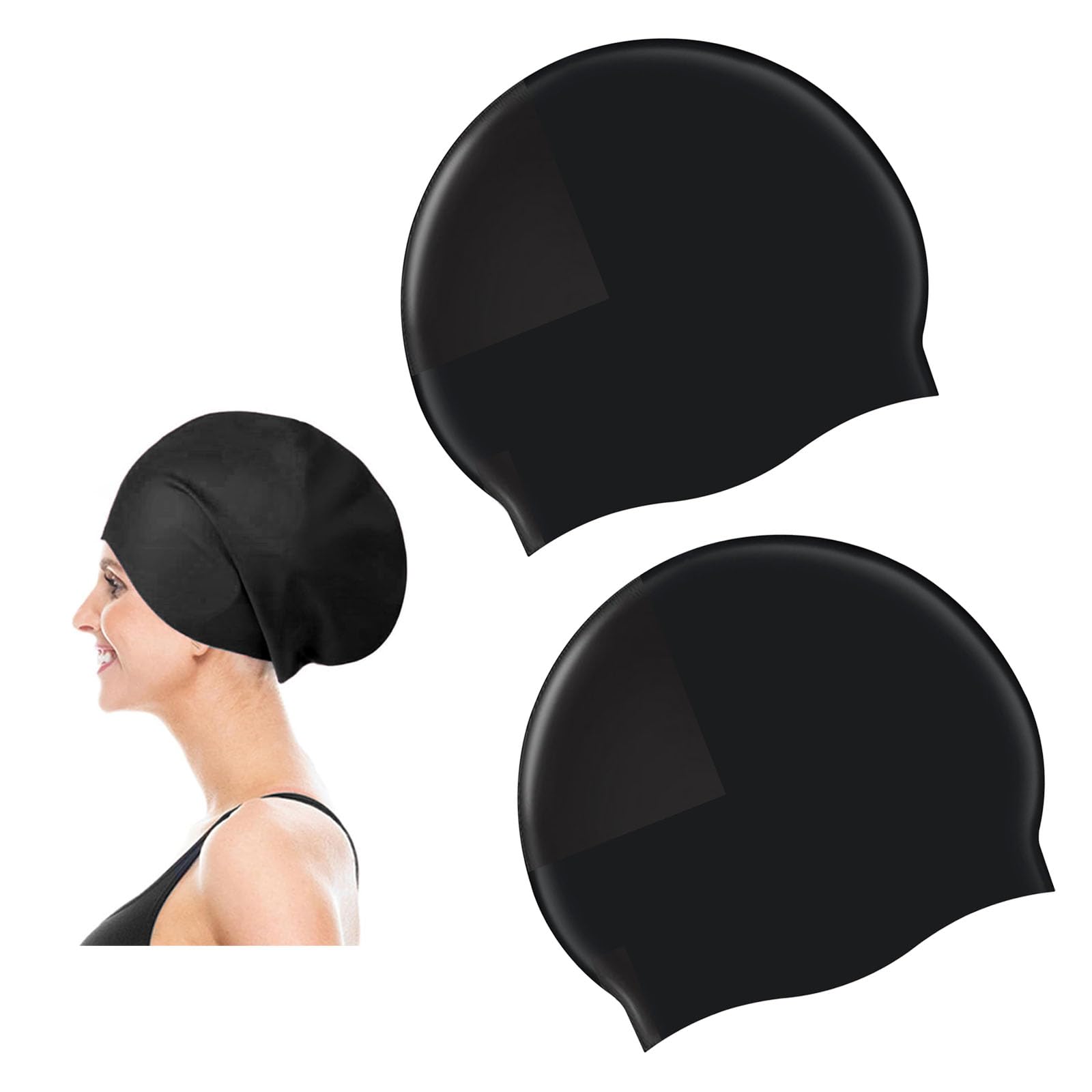 SSKHE 2Pcs Swimming Cap, Silicone Durable Waterproof Anti-tear Comfortable Swim Hat for All, Kids, Adults Long and Short Hair Protection