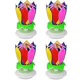 Mallofusa 4x Lotus Happy Birthday Music Spin Rainbow Candle with 14 Small Candles in Two Layer