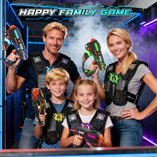 VATOS Rechargeable Laser Tag Game with 360° Sensors for 4 Players, 2.4GHz Infrared with Real Time Data Display, Family and Group Game for Kids Teens Gifts