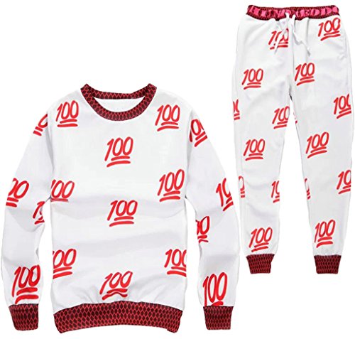 Men's Relax Fit 100 Scores Printing Pants Emoji Joggers Tracksuit Sweatsuits US size M/Tag L Red