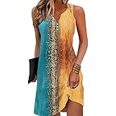 V-Neck Floral Printed Summer A-Line Elegant Dresses Womens Vintage Sleeveless Beach Sundress Ladies Casual Loose Boho Dress