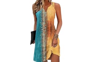 ETCYY NEW V-Neck Floral Printed Summer A-Line Elegant Dresses Womens Vintage Sleeveless Beach Sundress Ladies Casual Loose Boho Dress