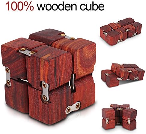 JOYNOTE 100% Natural Wood Infinity Pocket Size Cube Toys Relaxation Office Stress Reducers for ADD, ADHD, Anxiety, Autism Adult &amp; Kids (Brown)