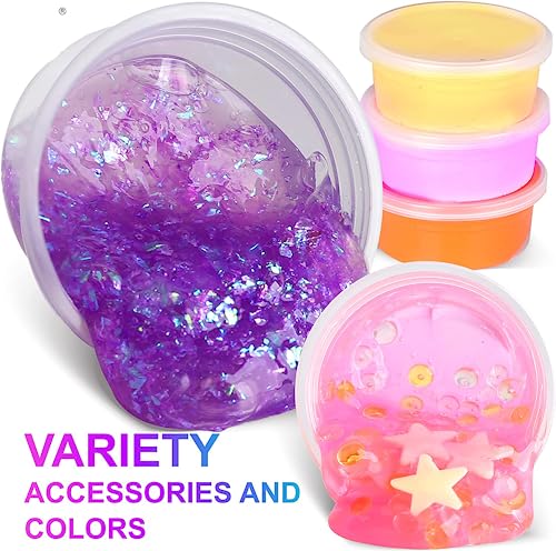 Nasjac Slime Kit Fabricación para Niñas Niños, 120 Pcs DIY Kit de Limo de Suave No pegajoso Liso, 24 Color Crystal Slime Set Juguetes para Apretar, Regalo de Navidad Niña Niño 3+Años