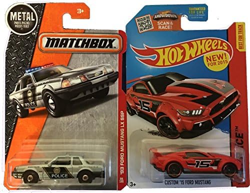 2016 Matchbox Metal '92 Ford Mustang LX SSP Police Car &amp; Hot Wheels Custom 2015 Ford Mustang 2-Car Bundle Set