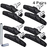 Hotop 4 Pairs V Bike Brake Pads with Hex Nuts and Spacers V Bicycle Brake Blocks Set 70 mm