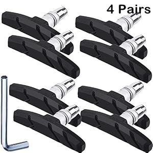 Hotop 4 Pairs V Bike Brake Pads with Hex Nuts and Spacers V Bicycle Brake Blocks Set 70 mm