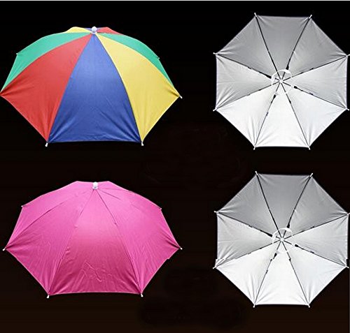 Inoutdoorkit UH26 Umbrella Hat, Folding Headwear 26" Hands Free Sunshade Double Layer Protection Anti-UV Parasol For Golf, Traveling, Fishing, Gardening, Beach, Camping, Party (Rose)