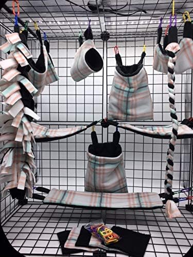 The Kozy Kritter 15 Piece Mint and Coral Plaid Sugar Glider Cage Set