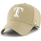 47 MLB Khaki White Primary Logo MVP Adjustable Hat, Adult One Size Fits All - Texas Rangers - Khaki White