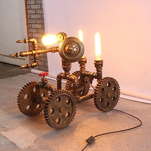 ZHANGRONG- Retro Creative Antique Water Tube Wheel Decorative Iron Table Lamp Coffee Table Living Room Loft Industrial Gear Bar Shop Table Lamp --Bedside reading lamp