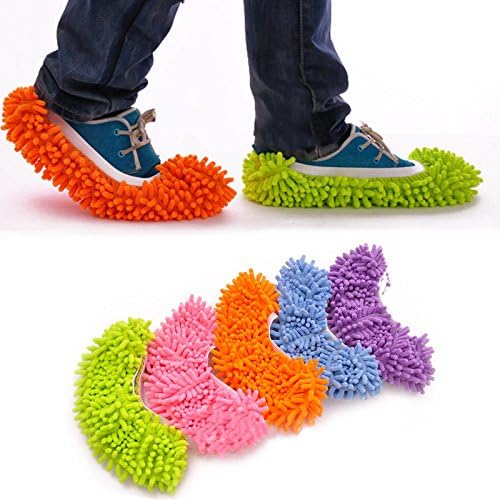 Floor Mop Slippers - 1 PAIR (2 Pieces) Dust Mop Slipper - Lazy House Floor Polishing Cleaning Easy Foot Sock Shoe Cover - Floor Cleaning Slippers - RANDOM COLOR
