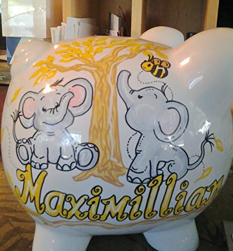 Hand Painted Personalized Elephant Babies Piggy Bank