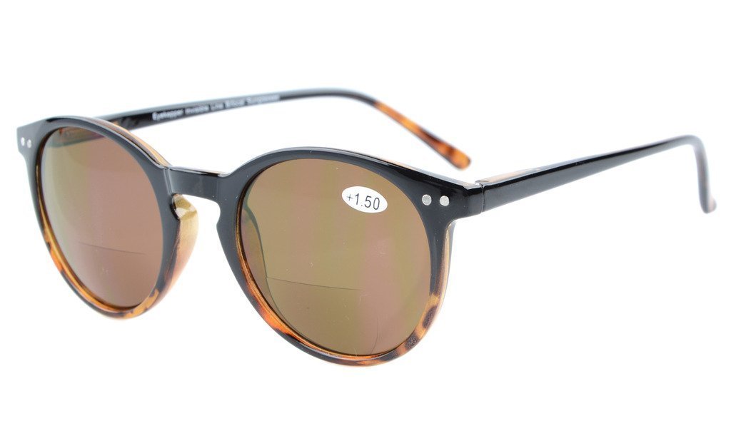 Eyekepper Key Hole Style Spring-Hinged Round Bifocal Sunglasses Sunshine Readers Black-Tortoise +2.5 — image 1