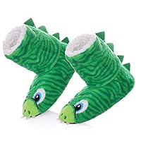 RONGBLUE Kids Boys Girls House Slippers Cute Animal Soft Warm Plush Lining Non-Skid Floor Shoes Winter Boots Green L