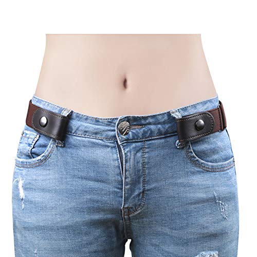 SANSTHS Buckle-Free Elastic Women Belt for Jeans Without Buckle, Comfortable Invisible Belt No Bulge No Hassle (Coffee, Plus Size)